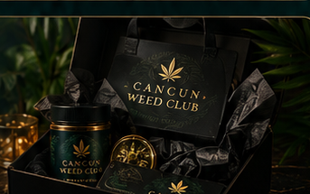 Luxury Cancun Weed Club member gift kit in a box