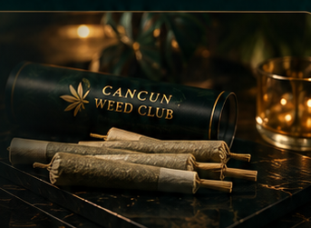 Complimentary Cancun Weed Club extras on a gold tray